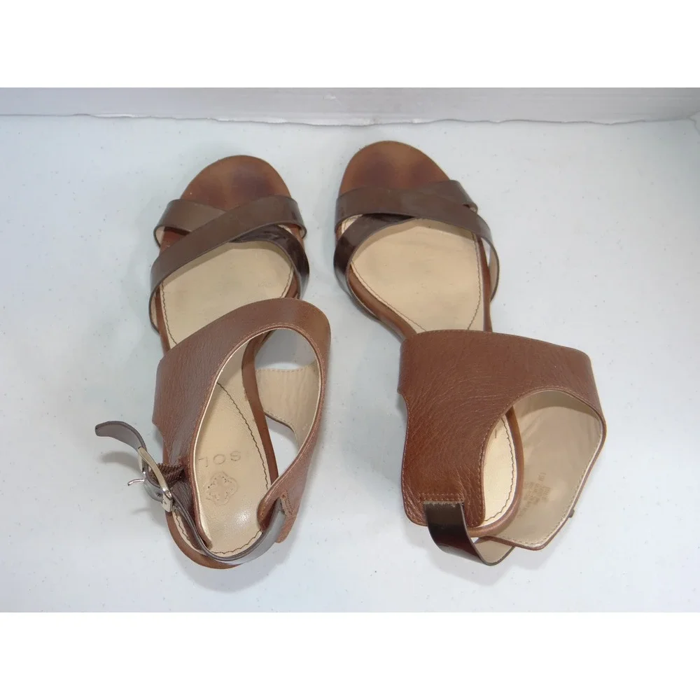 Isola Brown Leather and Metallic Bronze‎ Block Heel Sandals 6.5M 6318100